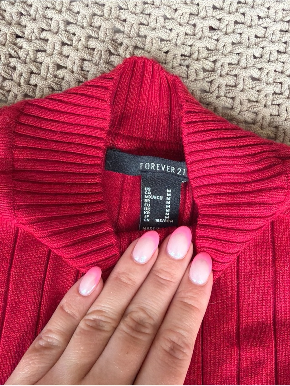 F21 Red Ribbed Sweater - Picture 3 of 3